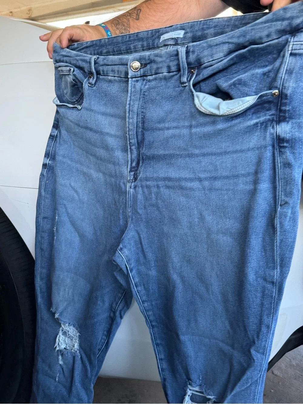 Good American Distressed Stretch Good Classic Slim High Rise Jeans Size 24